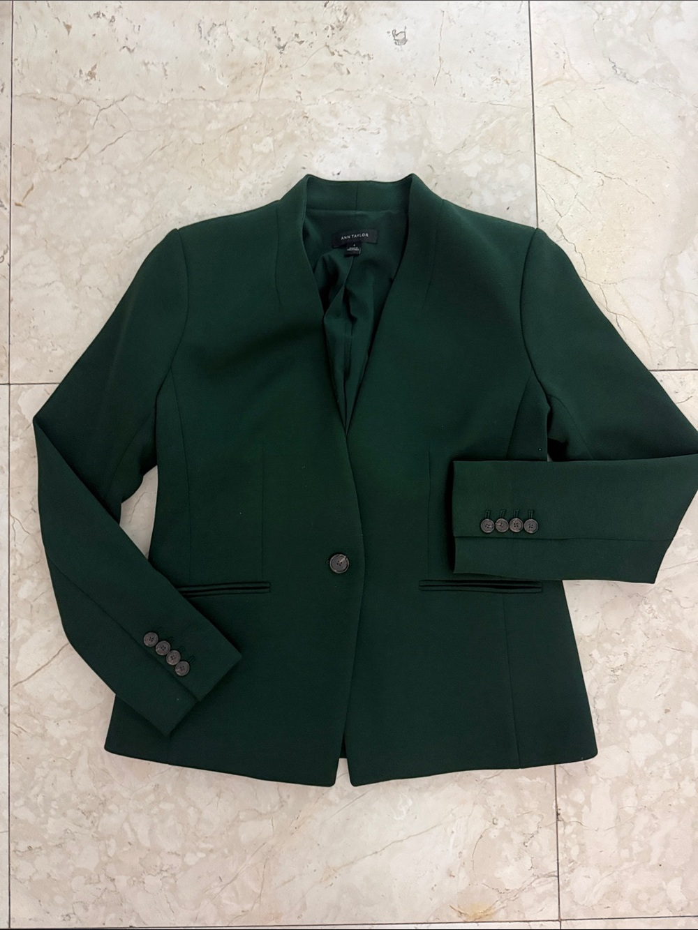 Ann Taylor Forest Green Tailored Collarless Blazer